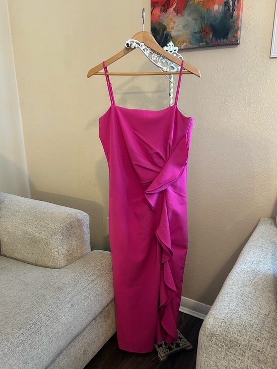 Bardot Dresses & Skirts - Bardot Hot Pink Ruffle-Trim Midi Dress Size 8 M